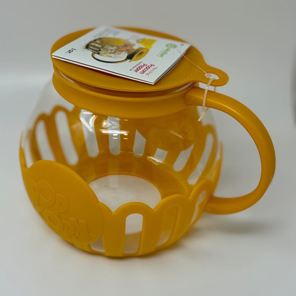 Ecolution Microwave Popcorn Popper Yellow Silicone Clear Glass 3 Quart Butter